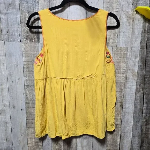Savanna Jane Yellow Floral Embroidered Tank Top Boho Hippie Indie Spring Summer - Picture 2 of 4